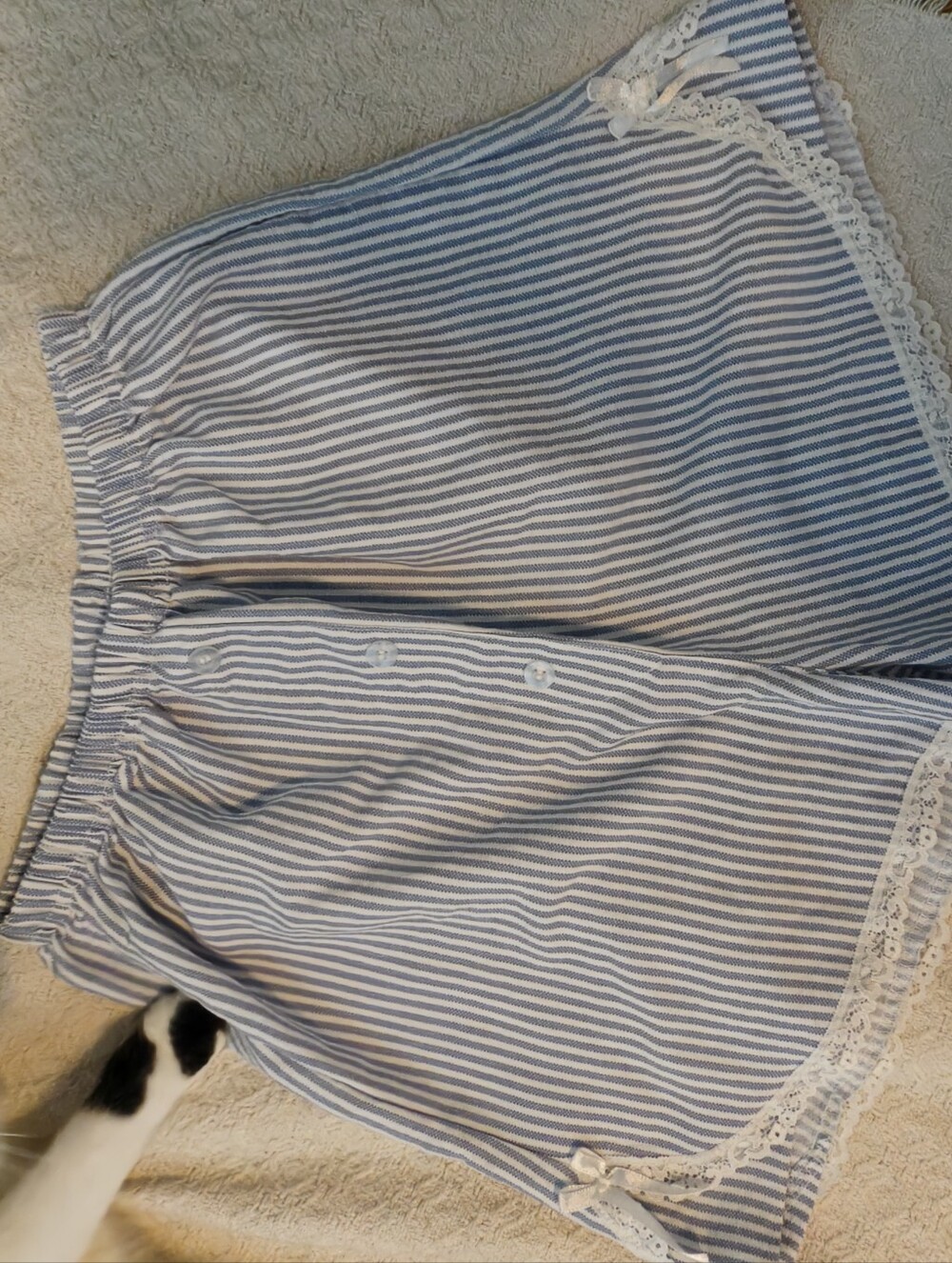 Striped Blue and White Lace-Trim Shorts